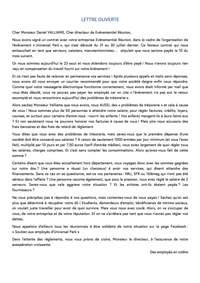 Pas de salaire ! Les employés d'Universal Park en colère... Pas de salaire ! Les employés d'Universal Park en colère...