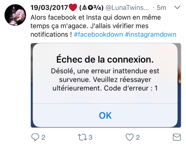 Panne en cours sur Facebook et Instagram Panne en cours sur Facebook et Instagram
