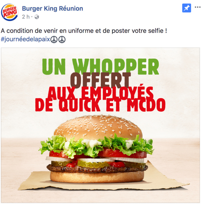 Burger King Réunion offre un Whopper aux employés de Quick et Macdo !