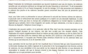 Violences sexistes et sexuelles contre les femmes en outre-mer, Didier Robert alerte le premier Ministre